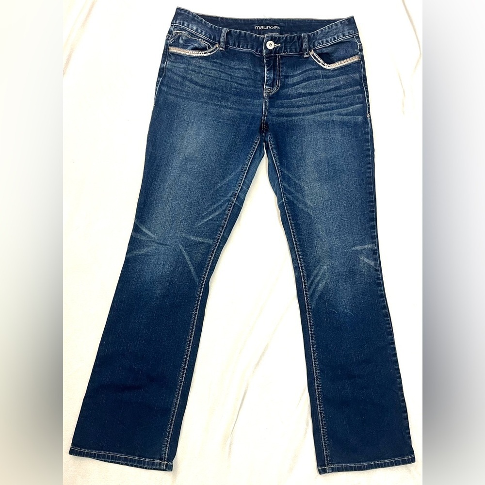 Maurices Women’s Dark Blue Denim Boot Cut Jeans w Faux Back Pockets Size 11/12